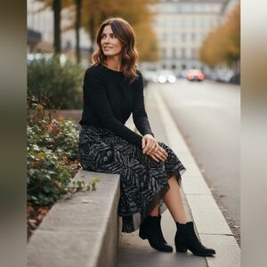 Joseph Ribkoff Made in Canada Asymmetrical Mesh Midi Handkerchief Skirt Size 12